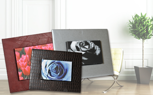 Cornici glamour con rivestimento su legno con pelle glamour abbinate alla stampa su tela 